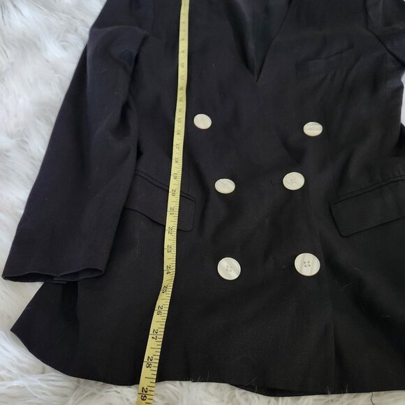 MICHELLE STUART Women size 6 Black Linen‎ Blazer Double Breasted Made in USA - Picture 9 of 16